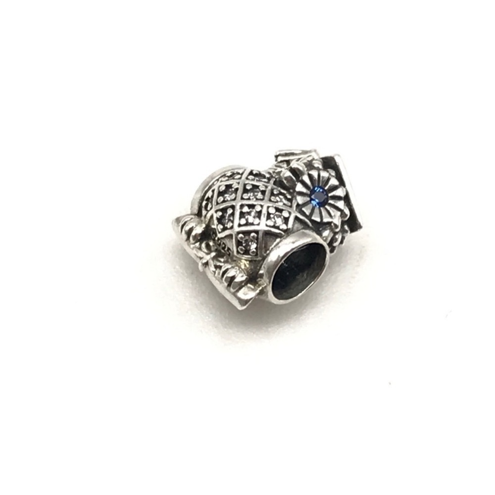 Pandora Graduate Owl Charm stamped sterling 925 blue crystal eyes